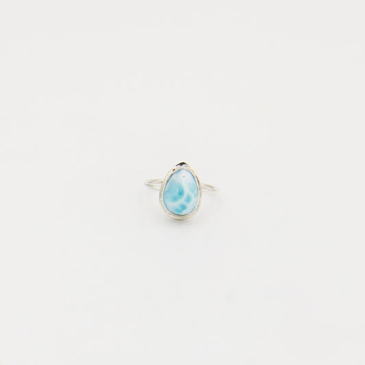 Larimar Pear Frame Bezel with Dainty Band Sterling Ring Size 7.5