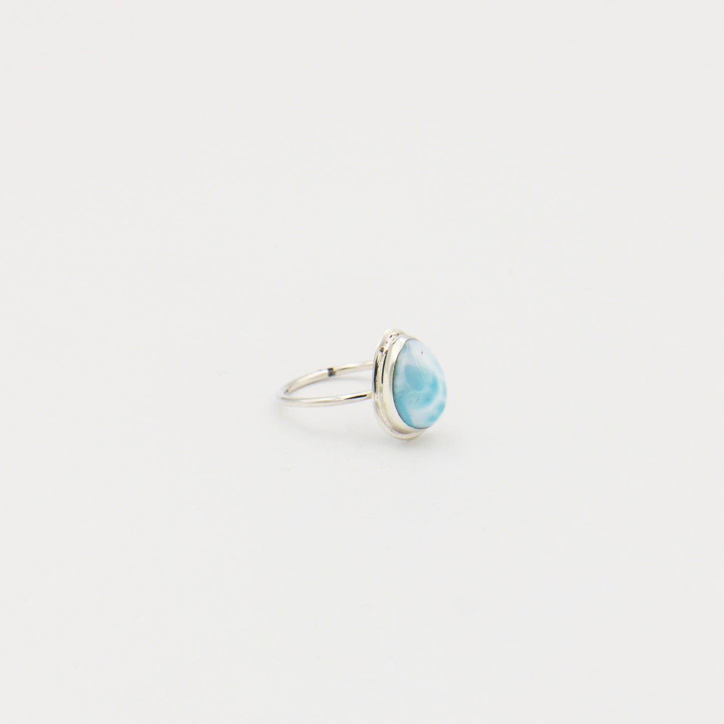 Larimar Pear Frame Bezel with Dainty Band Sterling Ring Size 7.5