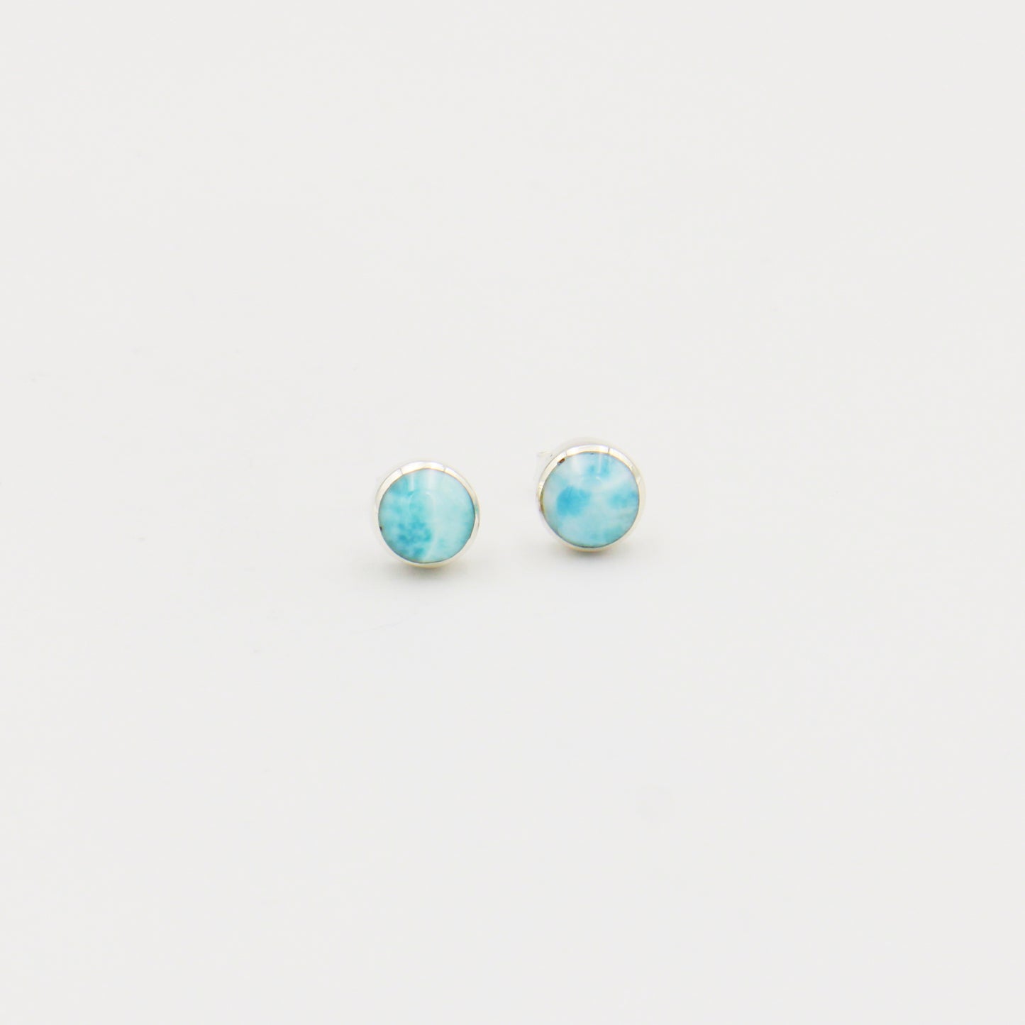 Larimar Pear Round Bezel Sterling Studs 7mm