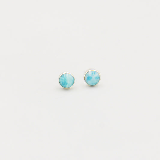 Larimar Pear Round Bezel Sterling Studs 7mm