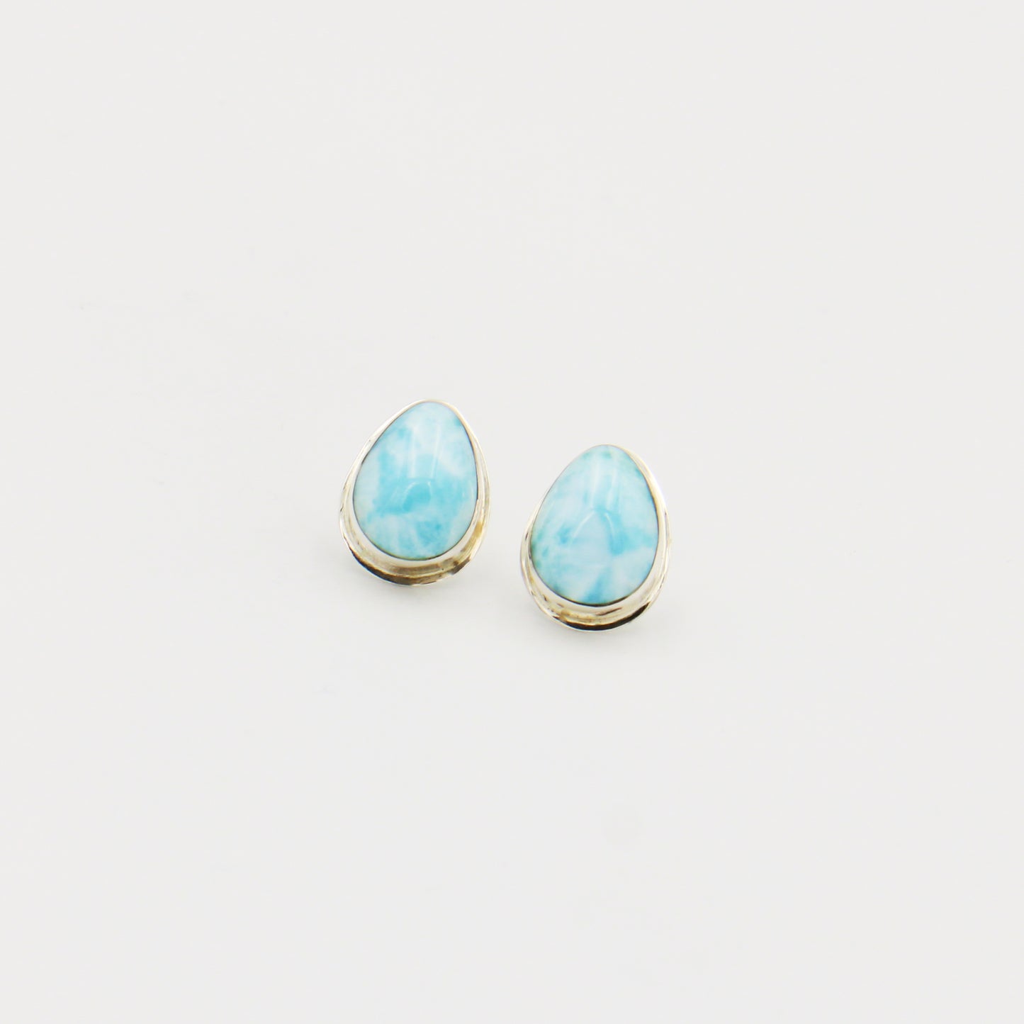 Larimar Pear Frame Bezel Sterling Silver Post Earrings