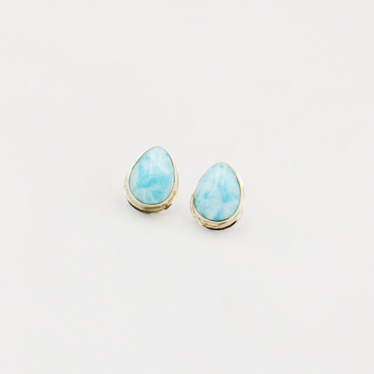 Larimar Pear Frame Bezel Sterling Silver Post Earrings