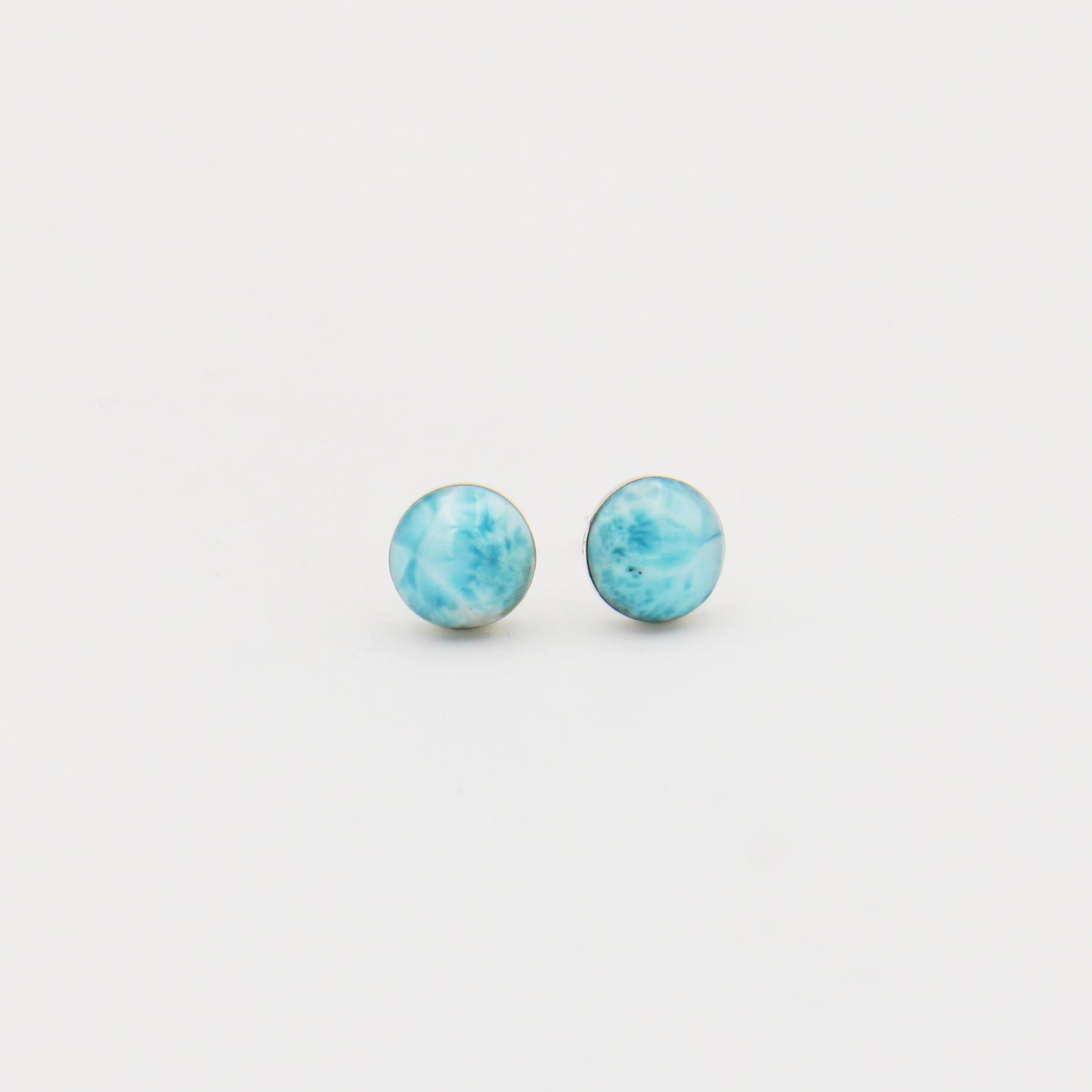 Larimar Round Bezel Sterling Studs 10mm