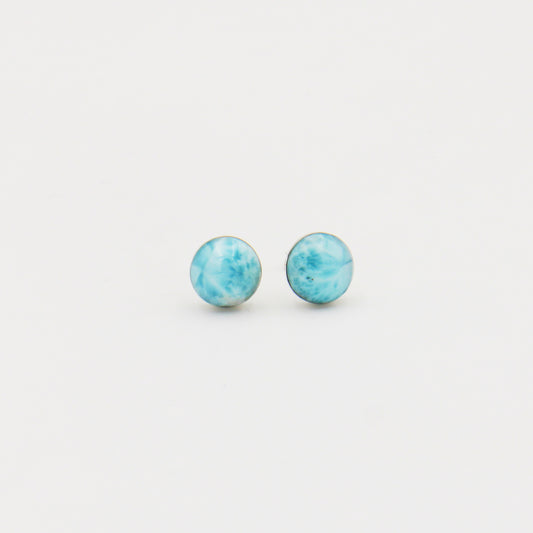 Larimar Round Bezel Sterling Studs 10mm