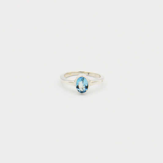 Aquamarine Oval Sterling Ring Size 7