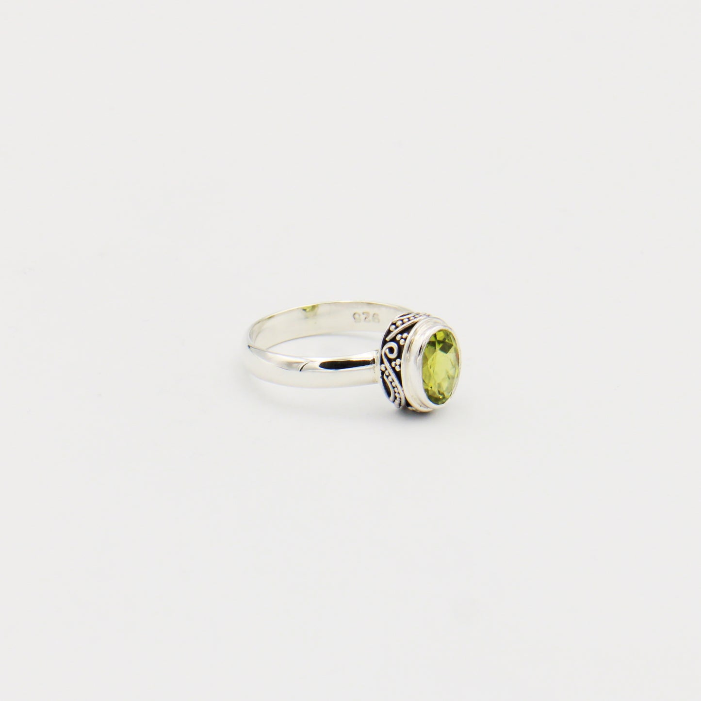 Peridot Oval Ornate Sterling Ring Size 7