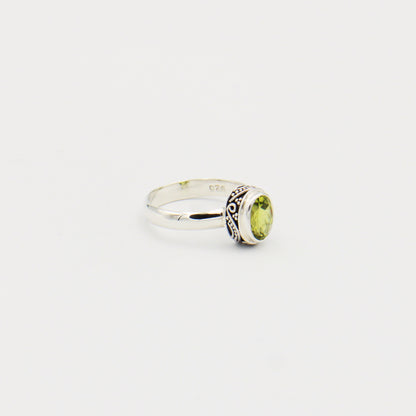 Peridot Oval Ornate Sterling Ring Size 7