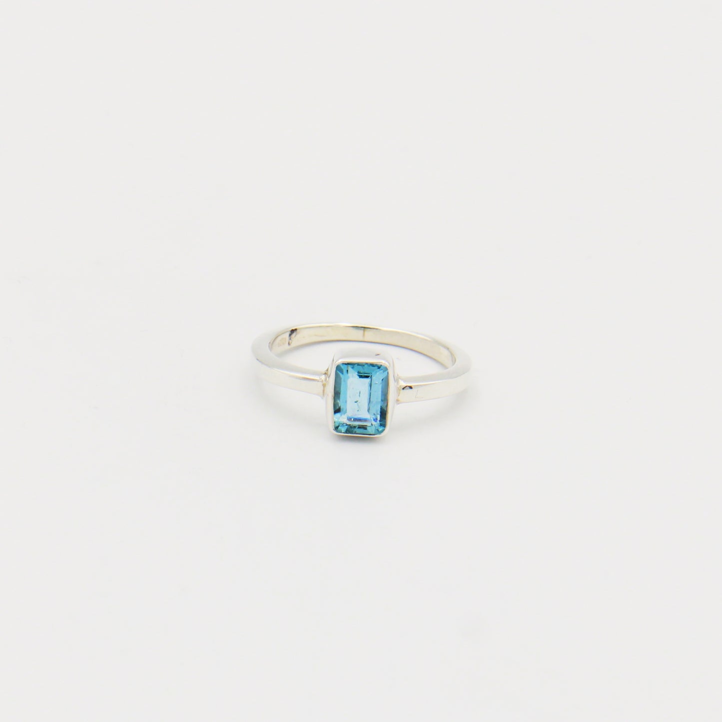 Aquamarine Rectangle Sterling Ring Size 8