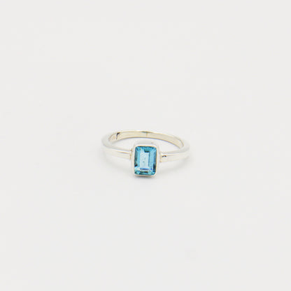 Aquamarine Rectangle Sterling Ring Size 8