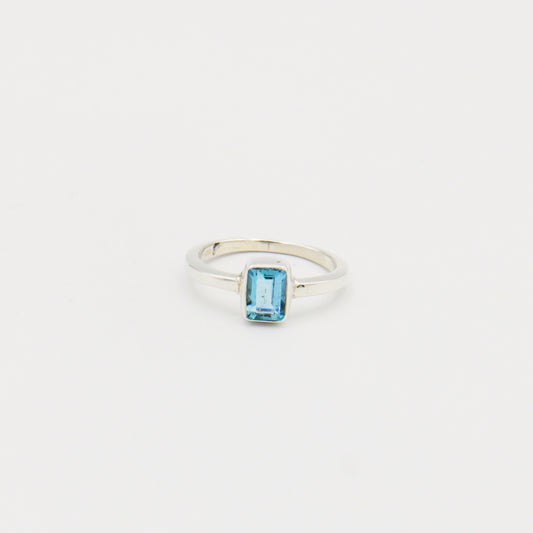 Aquamarine Rectangle Sterling Ring Size 8