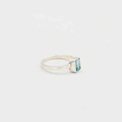 Aquamarine Rectangle Sterling Ring Size 8