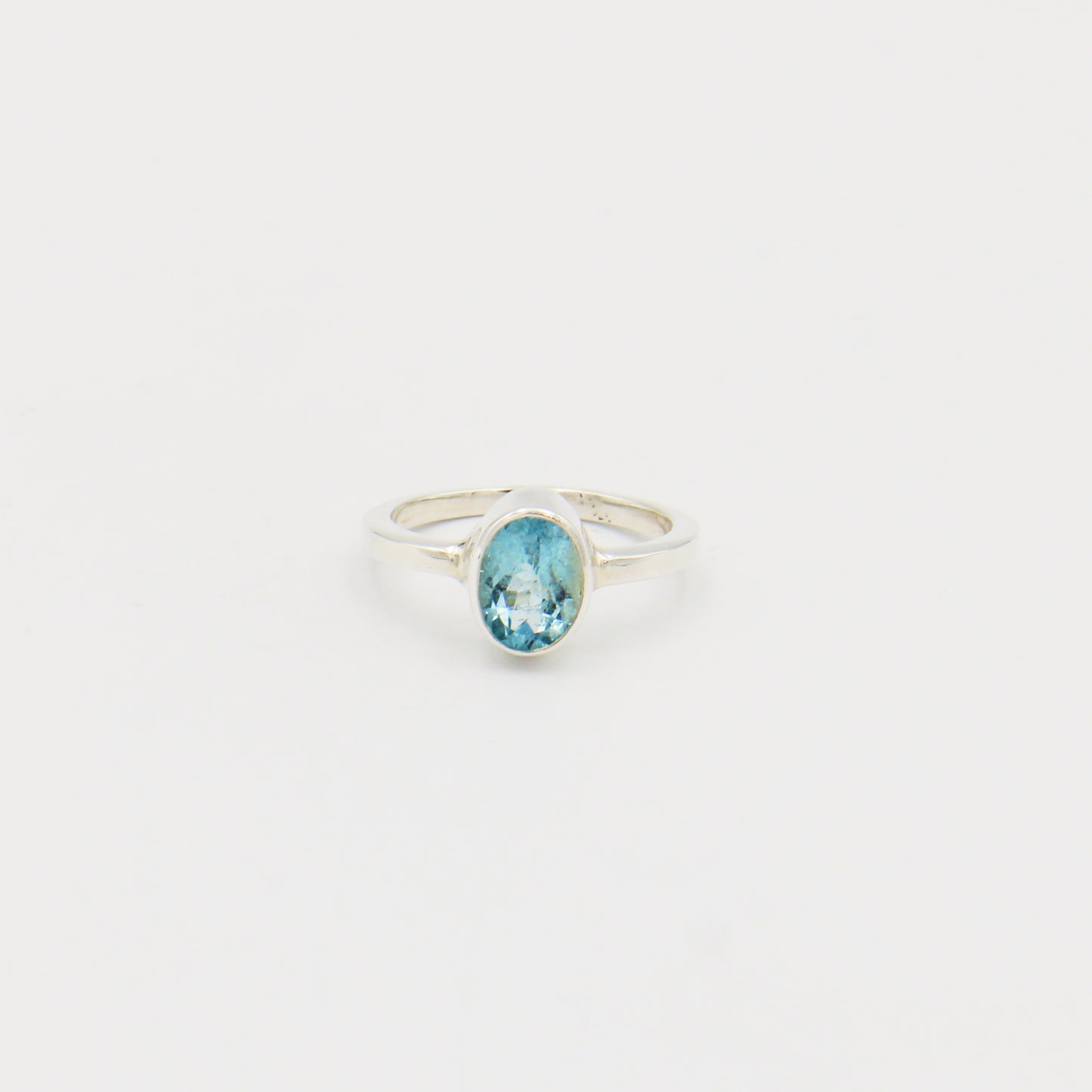 Aquamarine Oval Sterling Ring Size 8