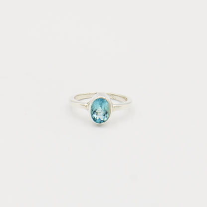 Aquamarine Oval Sterling Ring Size 8