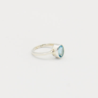 Aquamarine Oval Sterling Ring Size 8