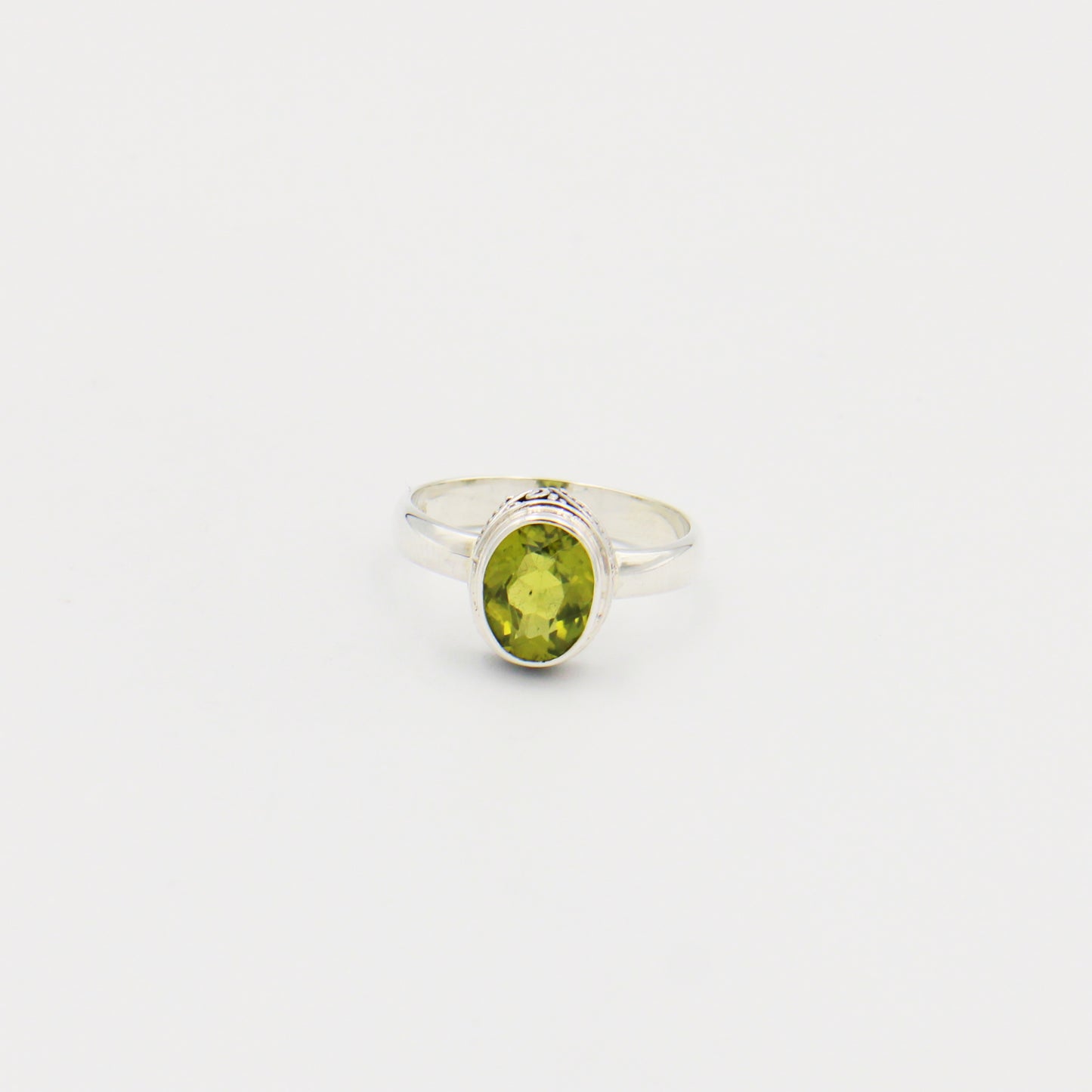 Peridot Oval Ornate Sterling Ring Size 8