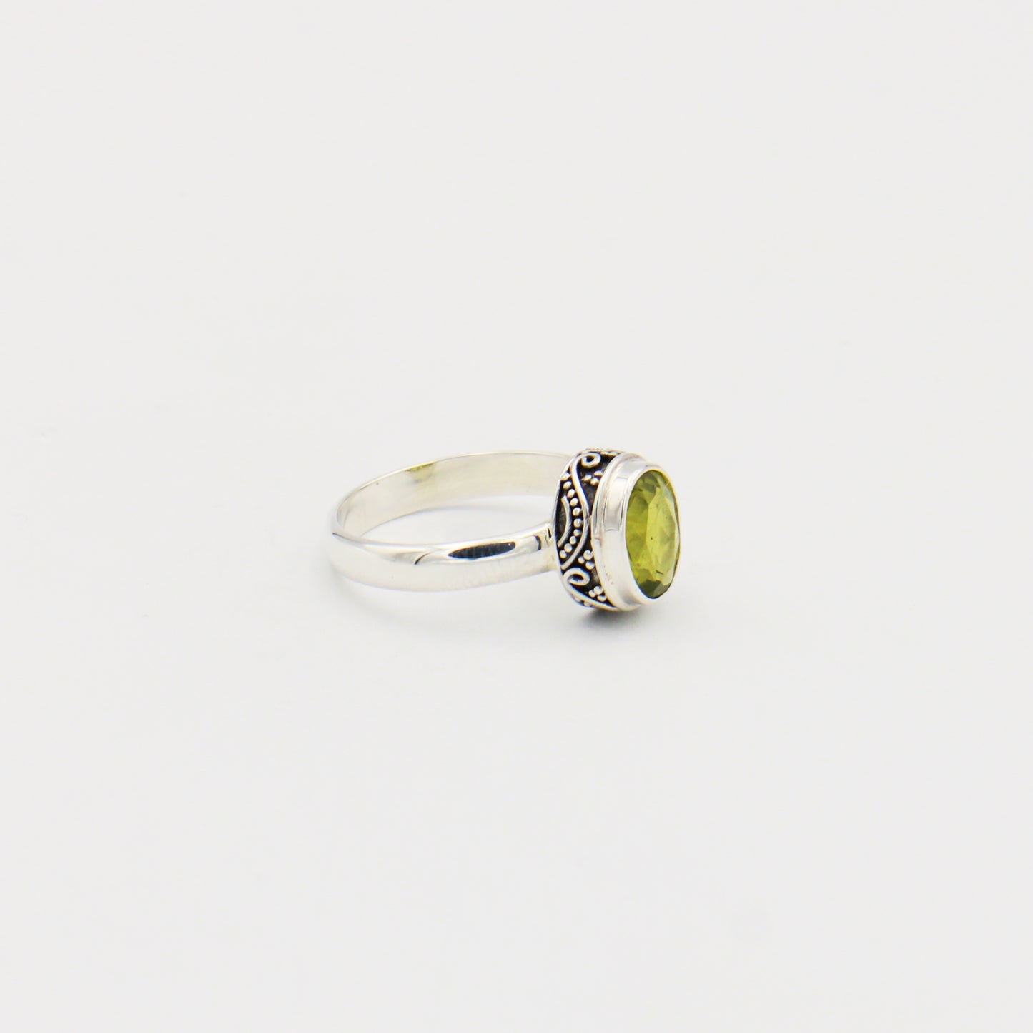 Peridot Oval Ornate Sterling Ring Size 8