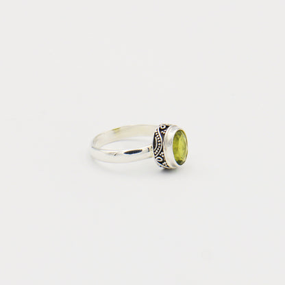 Peridot Oval Ornate Sterling Ring Size 8