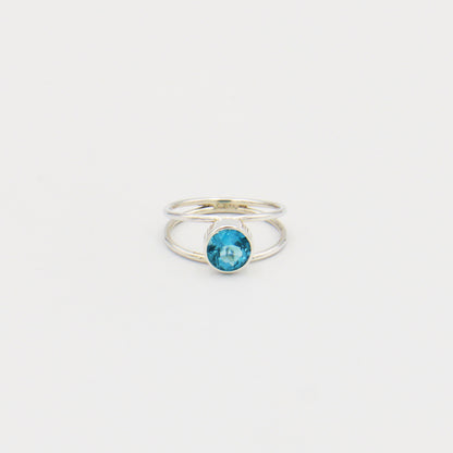 Blue Topaz Round Split Band Sterling Ring Size 7