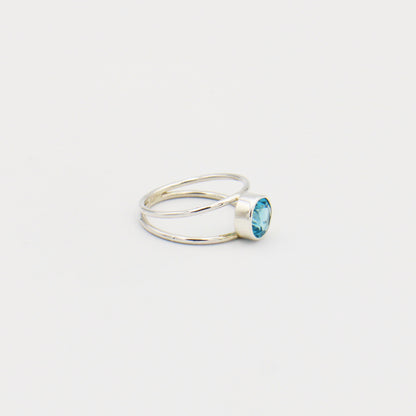 Blue Topaz Round Split Band Sterling Ring Size 7