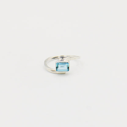 Aquamarine Rectangle Twist Sterling Ring Size 8