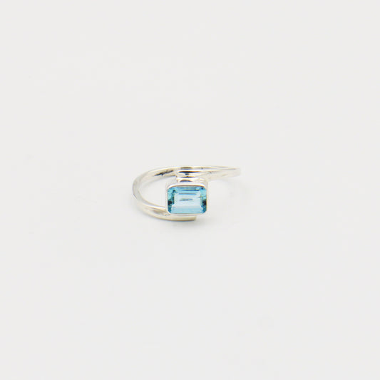 Aquamarine Rectangle Twist Sterling Ring Size 8