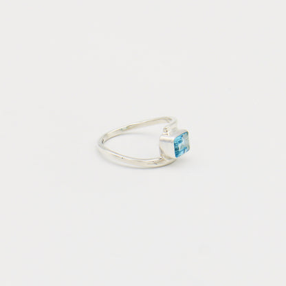 Aquamarine Rectangle Twist Sterling Ring Size 8