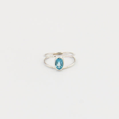 Blue Topaz Oval Split Band Sterling Ring Size 7