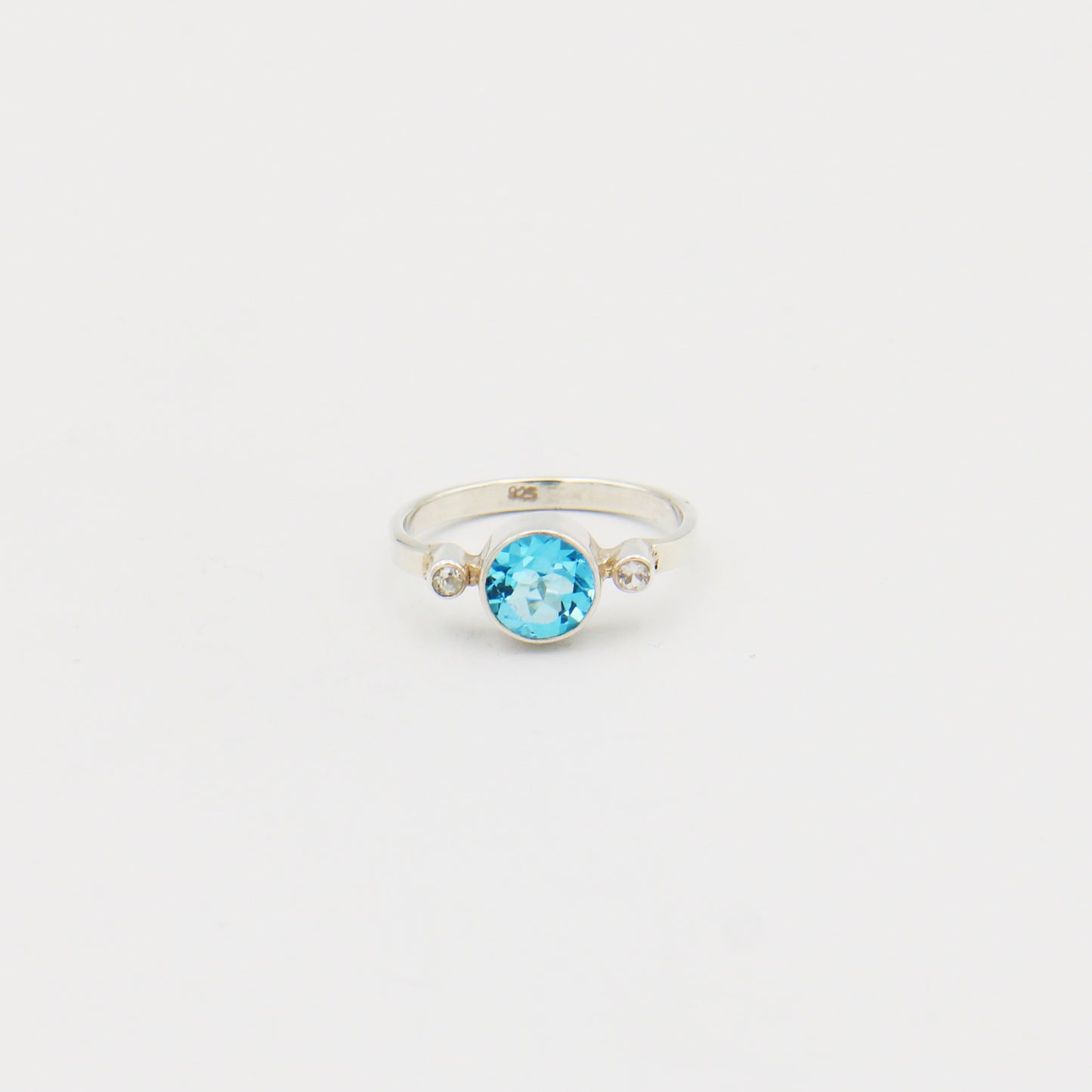 Blue Topaz w/White Topaz Sterling Ring Size 7