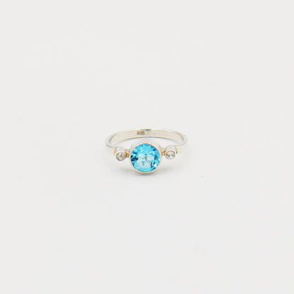 Blue Topaz w/White Topaz Sterling Ring Size 7