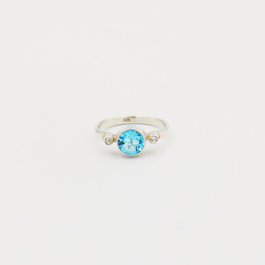 Blue Topaz w/White Topaz Sterling Ring Size 7