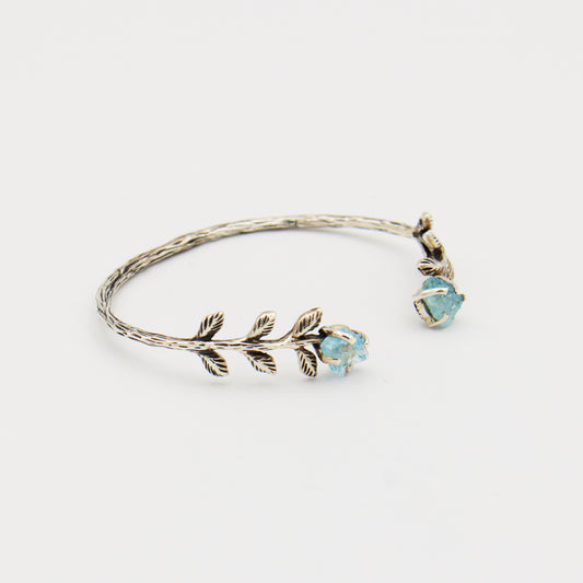Rough Aquamarine Branch Sterling Silver Cuff