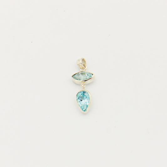 Aquamarine 2 Stone Sterling Silver Drop Pendant
