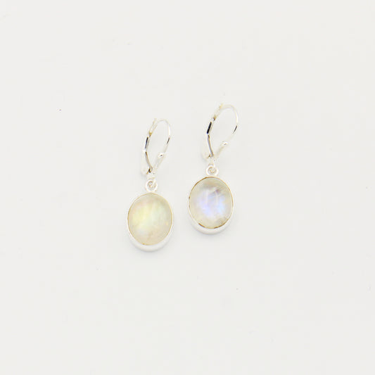 Moonstone Oval Sterling Drop Earrings