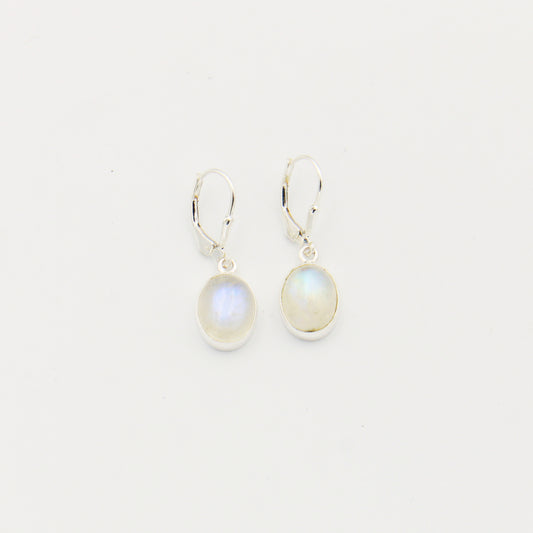 Moonstone Oval Sterling Silver Drop Earrings