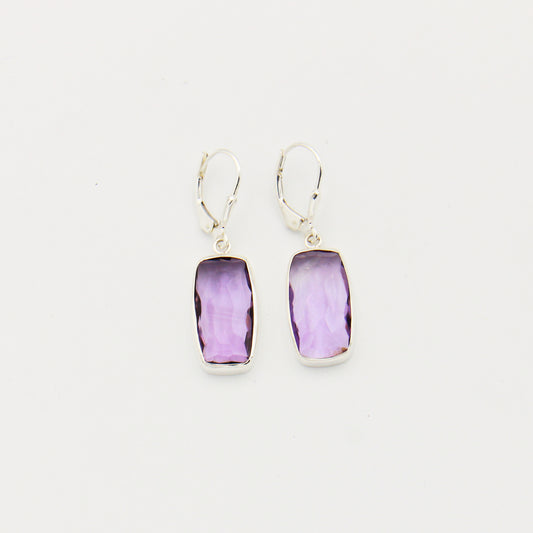 Amethyst Baguette Sterling Silver Earrings