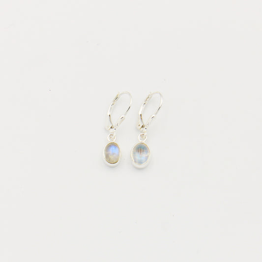 Moonstone Small Oval Drop Sterling Earrings
