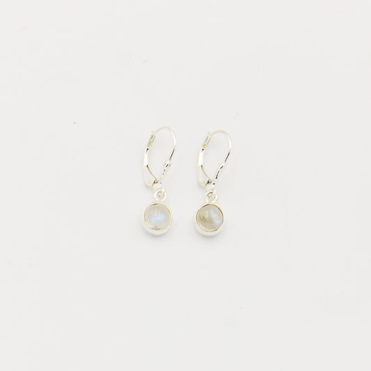 Moonstone Small Round Drop Sterling Earrings