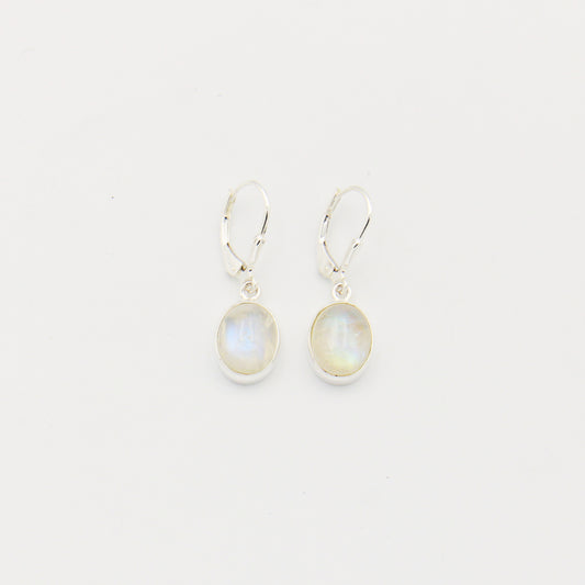 Moonstone Oval Sterling Silver Drop Earrings