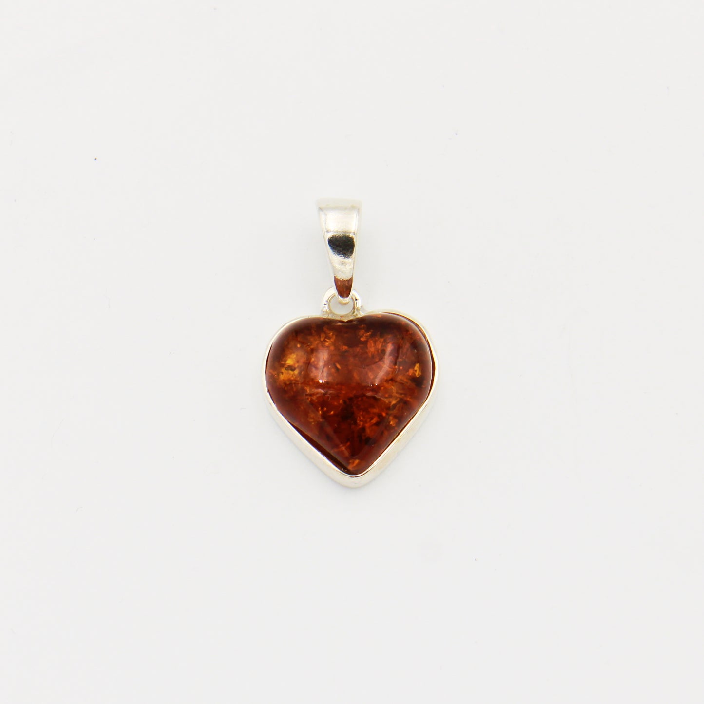 Amber Heart Sterling Silver Pendant