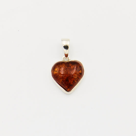 Amber Heart Sterling Silver Pendant