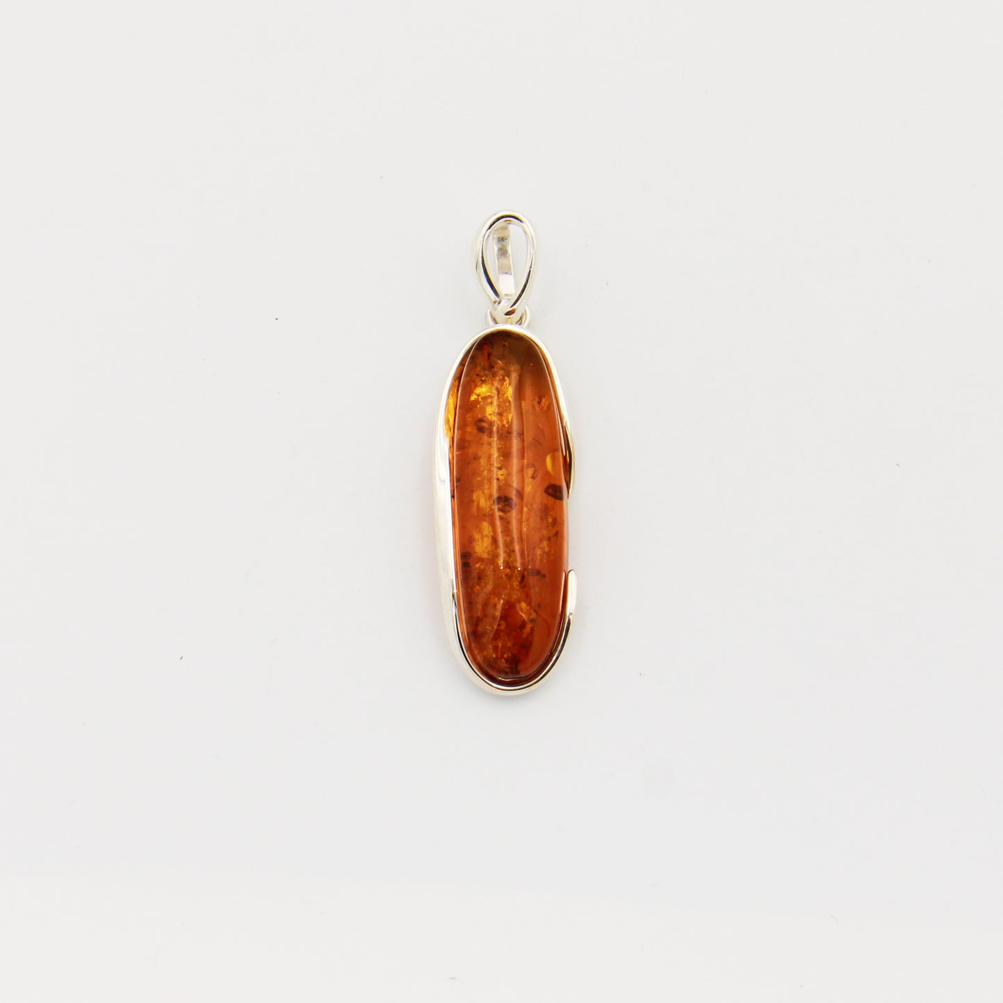 Amber Long Oval Sterling Silver Pendant