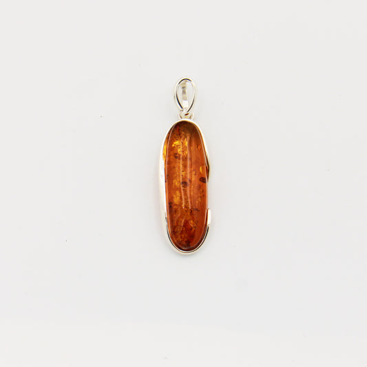 Amber Long Oval Sterling Silver Pendant