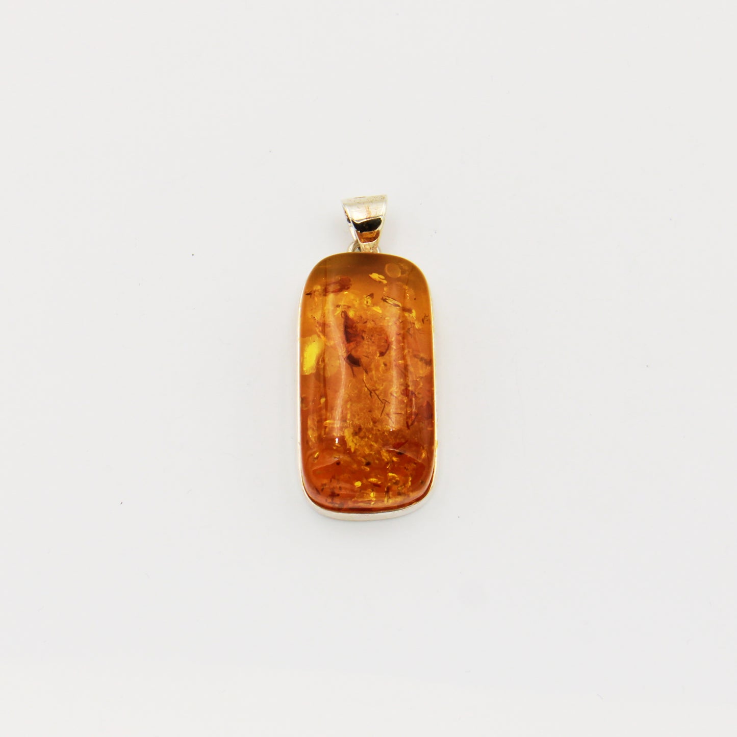 Amber Large Rectangle Sterling Silver Pendant