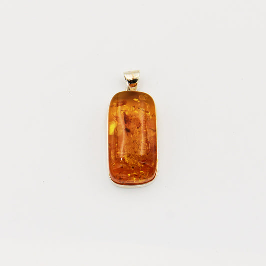 Amber Large Rectangle Sterling Silver Pendant