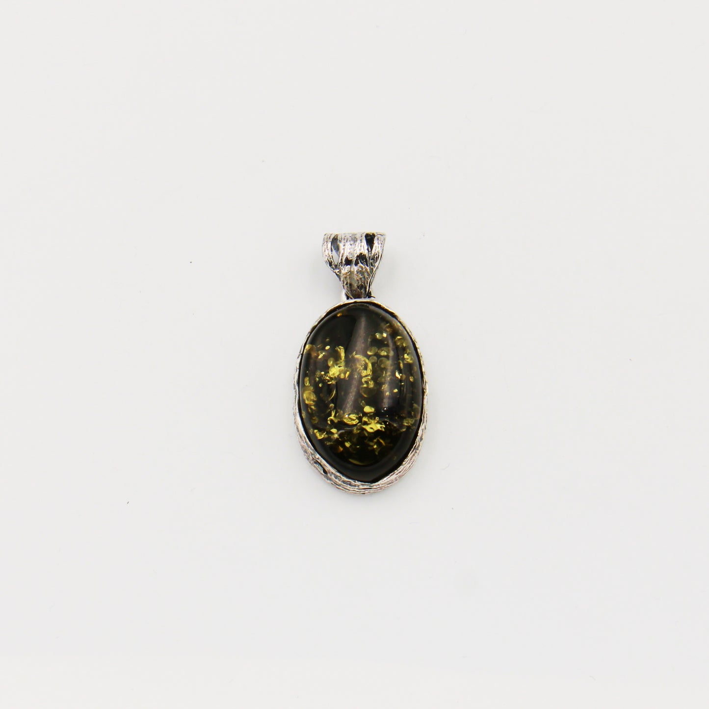 Green Amber Oval Sterling Pendant