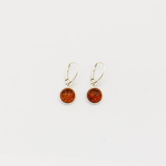 Amber Round Sterling Textured Bezel Earrings