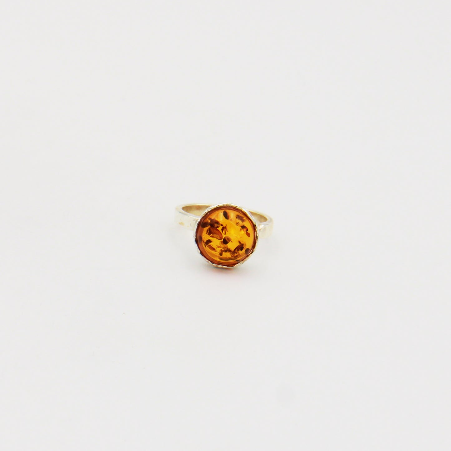 Amber Round Sterling Lattice Bezel Ring Size Adj