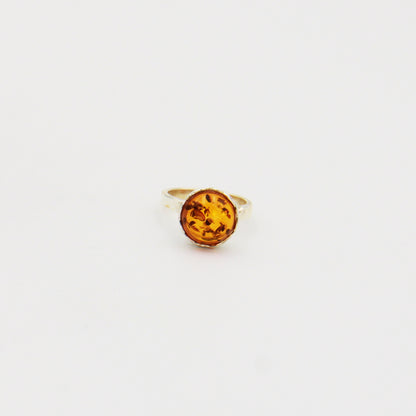 Amber Round Sterling Lattice Bezel Ring Size Adj