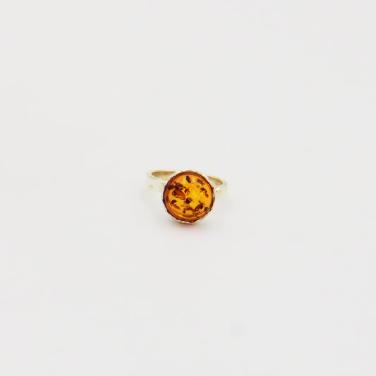 Amber Round Sterling Lattice Bezel Ring Size Adj