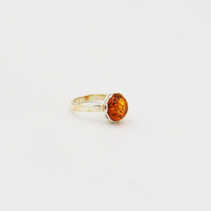 Amber Round Sterling Lattice Bezel Ring Size Adj
